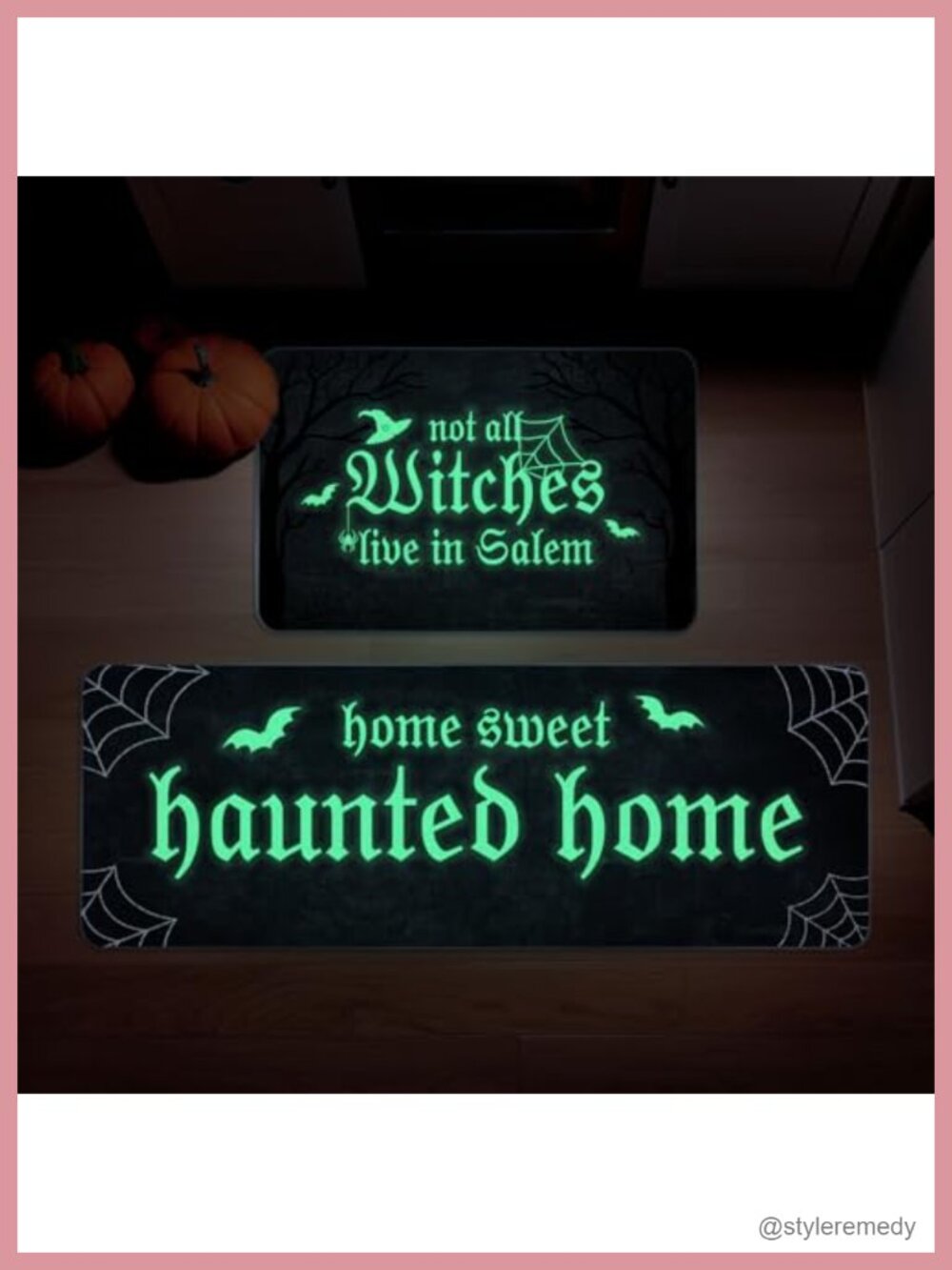 Halloween Kitchen Mat Set of 2 Glow in the Dark 17x27 17x47 Polyester Rubber